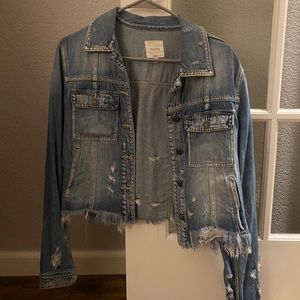 Distressed Cropped Jean Jacket